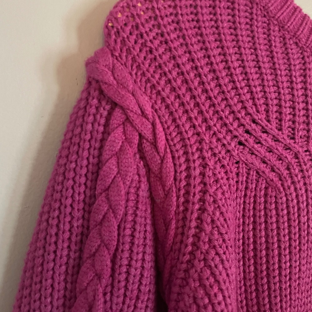 &merci Cable Knit Sweater Womens M Magenta‎ Pink Textured Pullover Preppy